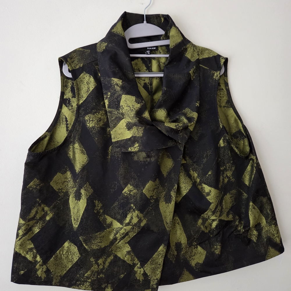 Sun Kim Lagenlook Abstract Print Vest Sleeveless Jacket XL - Picture 9 of 10